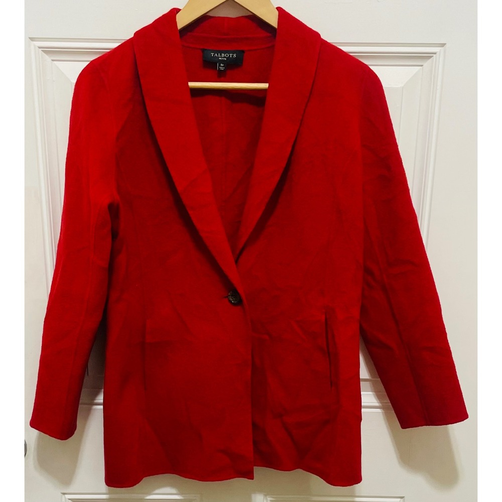 Talbots Blazer Jacket Shawl Collar One‎ Button Red Petite Size 6P